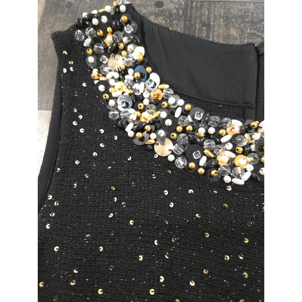 St John Couture Black Sequin Santana Knit Hand Beaded Dress Size 2 Made in USA - Picture 9 of 16